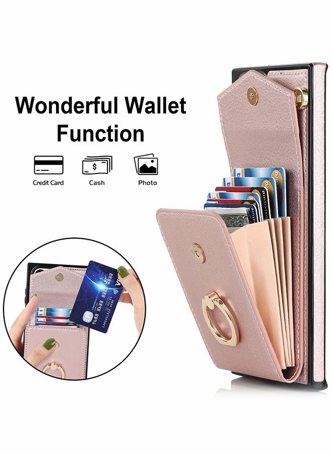 GROIC For Samsung Galaxy S23 Ultra Wallet Case with Card Holder,TPU Inner Shell Shockproof Wrist Strap,360°Rotation Finger Ring Kickstand Leather Phone Cover for S23 Ultra 6.8''  - Image 5