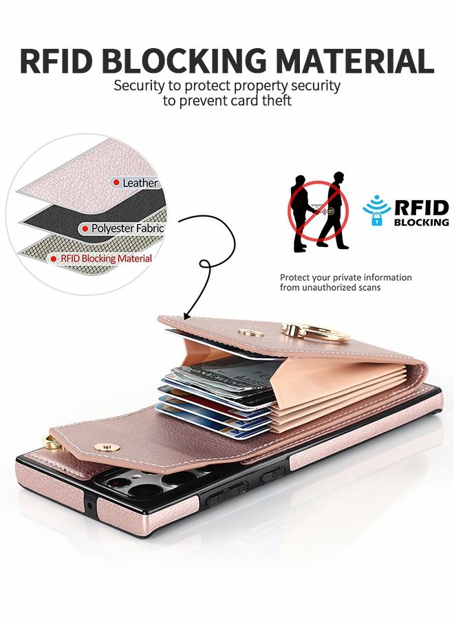 GROIC For Samsung Galaxy S23 Ultra Wallet Case with Card Holder,TPU Inner Shell Shockproof Wrist Strap,360°Rotation Finger Ring Kickstand Leather Phone Cover for S23 Ultra 6.8''  - Image 2
