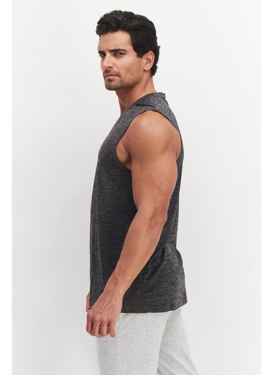 HIND Men Sportswear Fit Sleeveless Training Tank Tops, Charcoal Heather  - Image 2