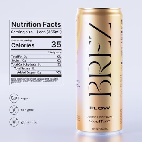 BREZ BRZ FLOW Lions Mane Mushroom Drink 8 Pack Lemon Elderflower Supports Mood Focus NonAlcoholic Sparkling Adaptogen Drink Functional Mushrooms Feel Clear Calm Refreshed 12 Fl oz Cans - Image 5