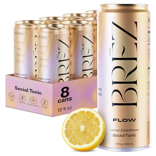 BREZ BRZ FLOW Lions Mane Mushroom Drink 8 Pack Lemon Elderflower Supports Mood Focus NonAlcoholic Sparkling Adaptogen Drink Functional Mushrooms Feel Clear Calm Refreshed 12 Fl oz Cans - Image 2