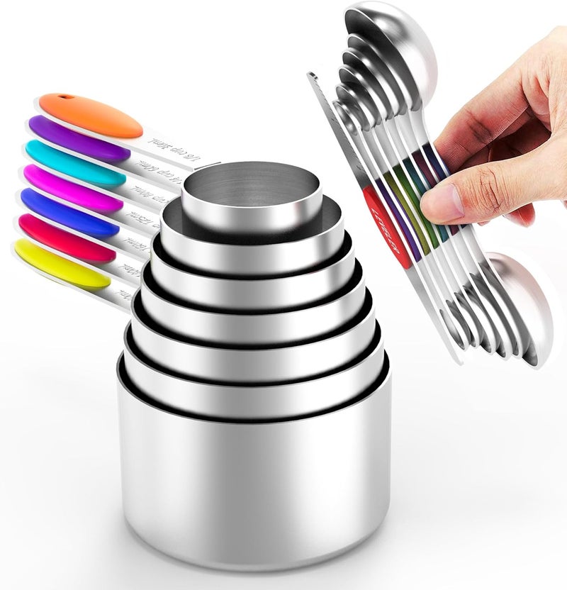 TILUCK Measuring Cups and Spoons Set, Stainless Steel, Kitchen Utensils for Cooking and Baking (14) - Image 1