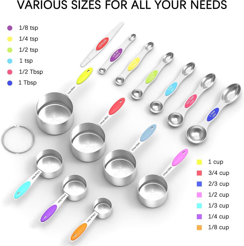TILUCK Measuring Cups and Spoons Set, Stainless Steel, Kitchen Utensils for Cooking and Baking (14) - Image 2