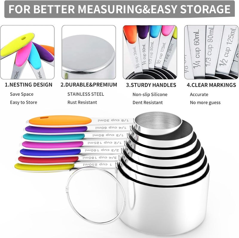 TILUCK Measuring Cups and Spoons Set, Stainless Steel, Kitchen Utensils for Cooking and Baking (14) - Image 4