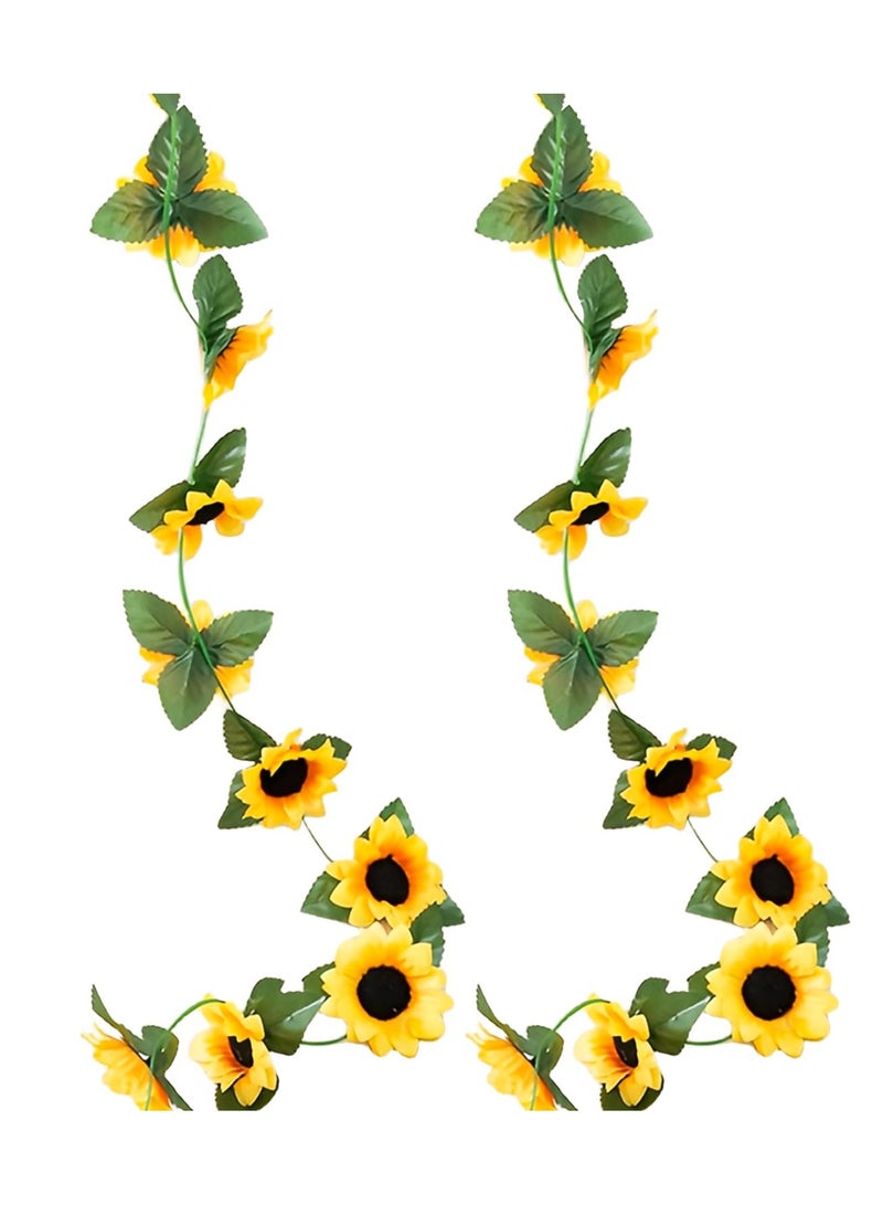 SYOSI Sunflower Garlands, Length 2.3m Each, Artificial Ivy Vines, Silk Sunflower Garlands, Hanging Sunflower Vines for Garden, Wall Decoration, for Decorate Gardens, Windowsills, Porches(2 Pack) - Image 1