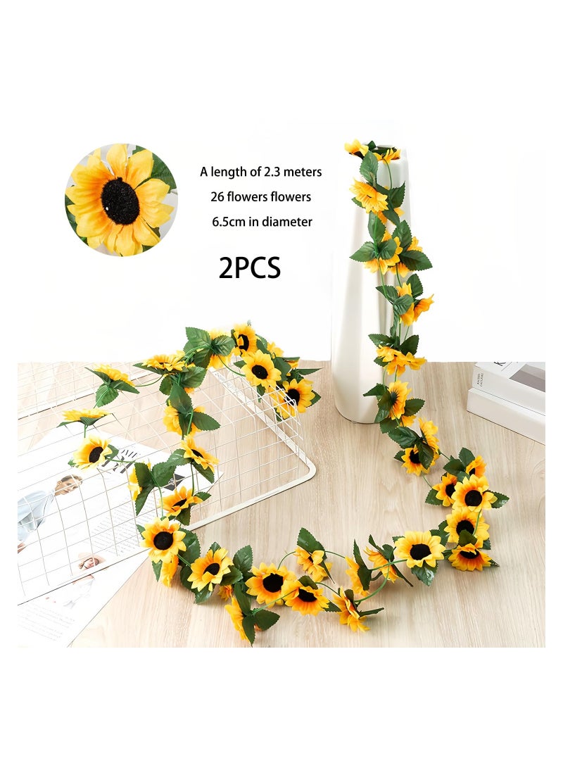 SYOSI Sunflower Garlands, Length 2.3m Each, Artificial Ivy Vines, Silk Sunflower Garlands, Hanging Sunflower Vines for Garden, Wall Decoration, for Decorate Gardens, Windowsills, Porches(2 Pack) - Image 3