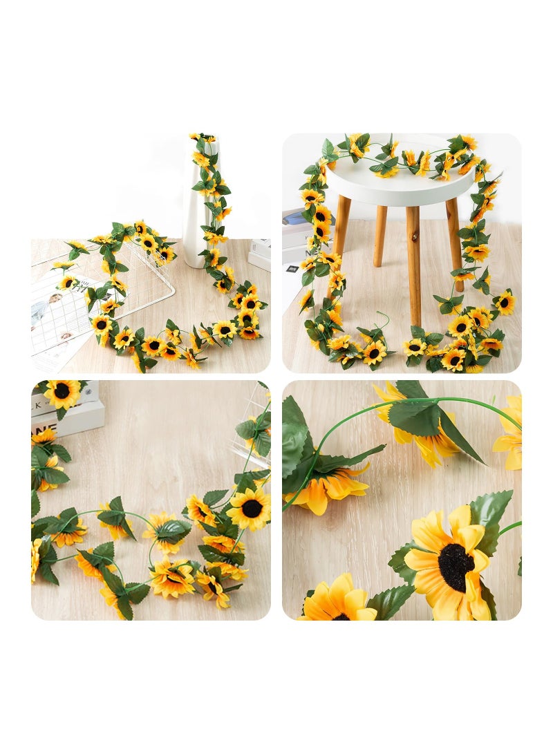 SYOSI Sunflower Garlands, Length 2.3m Each, Artificial Ivy Vines, Silk Sunflower Garlands, Hanging Sunflower Vines for Garden, Wall Decoration, for Decorate Gardens, Windowsills, Porches(2 Pack) - Image 2