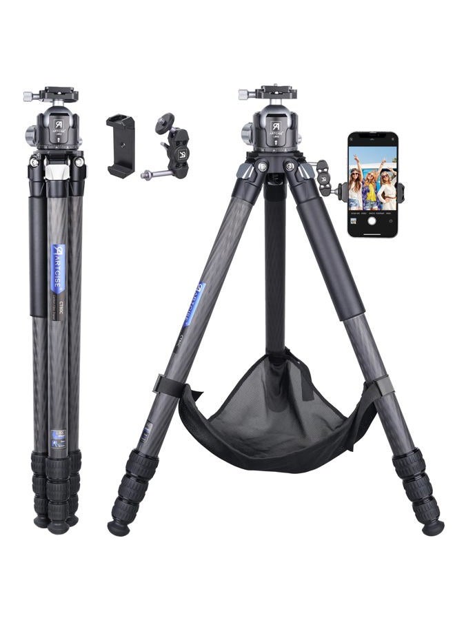 ARTCISE Carbon Fiber Tripod with 52mm Low Profile Ball Head and Stone Bag Heavy Duty Travel Camera Stand for Canon Sony Nikon DSLR Camcorder,Max Load 55lbs(Extra Gift:Stone Bag, Magic arm,Phone Clip) - Image 1