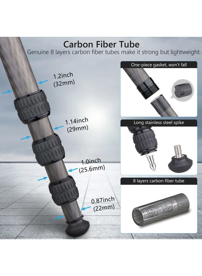ARTCISE Carbon Fiber Tripod with 52mm Low Profile Ball Head and Stone Bag Heavy Duty Travel Camera Stand for Canon Sony Nikon DSLR Camcorder,Max Load 55lbs(Extra Gift:Stone Bag, Magic arm,Phone Clip) - Image 4