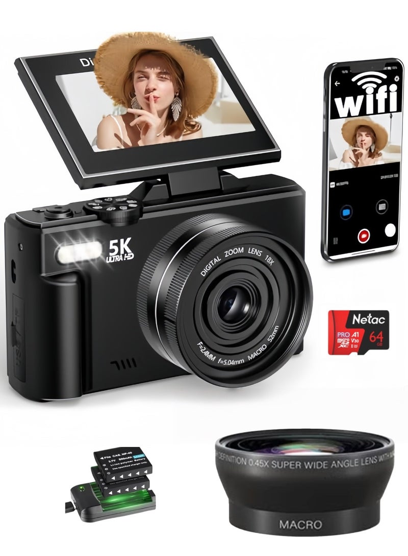 Blink 5K 75MP Digital Camera with 64GB Card, 18X Zoom, 180° Flip Screen & 2 Batteries - Image 1