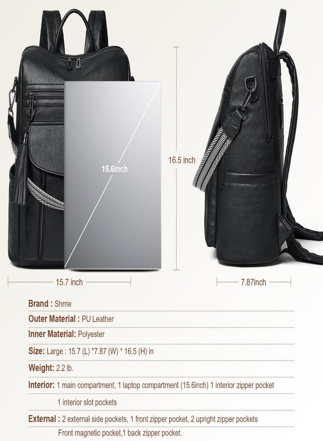 Shrrie 15.6 inch Laptop Backpack for Women,leather backpack purse,Travel Backpack Carry on, Two-tone Black, 15.6inch, Daypack Backpacks - Image 3