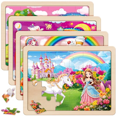 SYNARRY Large Unicorn Princess Fairy Wooden Puzzles for Girls Gift Box122 94 in 24 Pcs Puzzles for Kids Ages 46 Wood Puzzles for Kids Ages 35 Easter Basket Stuffers Gifts for Kids - Image 1