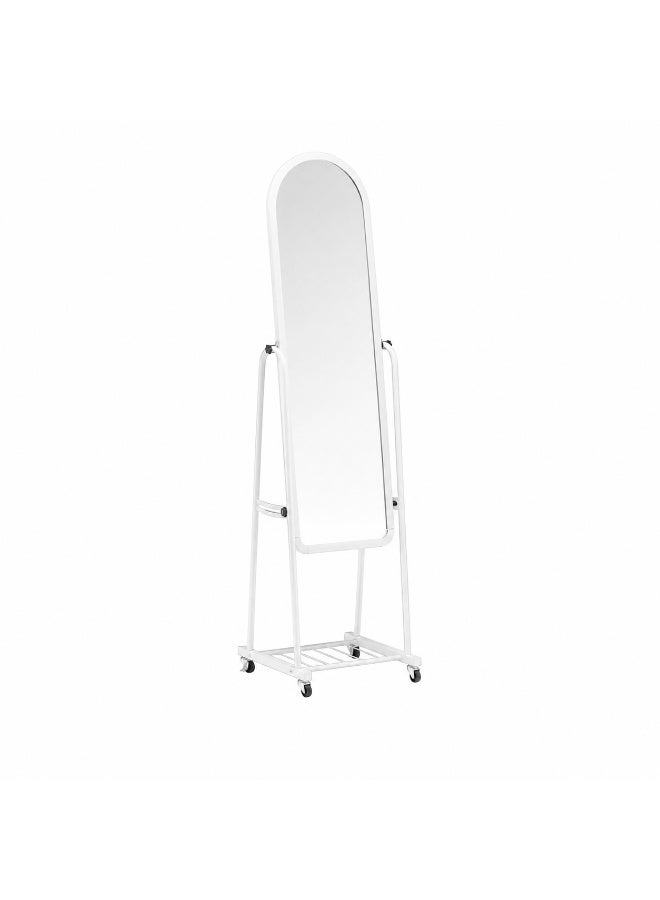 alsaada home Full-Length Free Standing Floor Mirror with Wheels & Metal Frame, 158x40 cm - White - Image 1