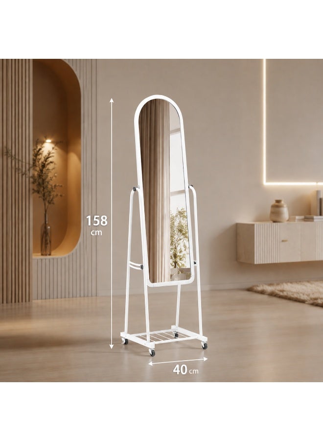 alsaada home Full-Length Free Standing Floor Mirror with Wheels & Metal Frame, 158x40 cm - White - Image 3
