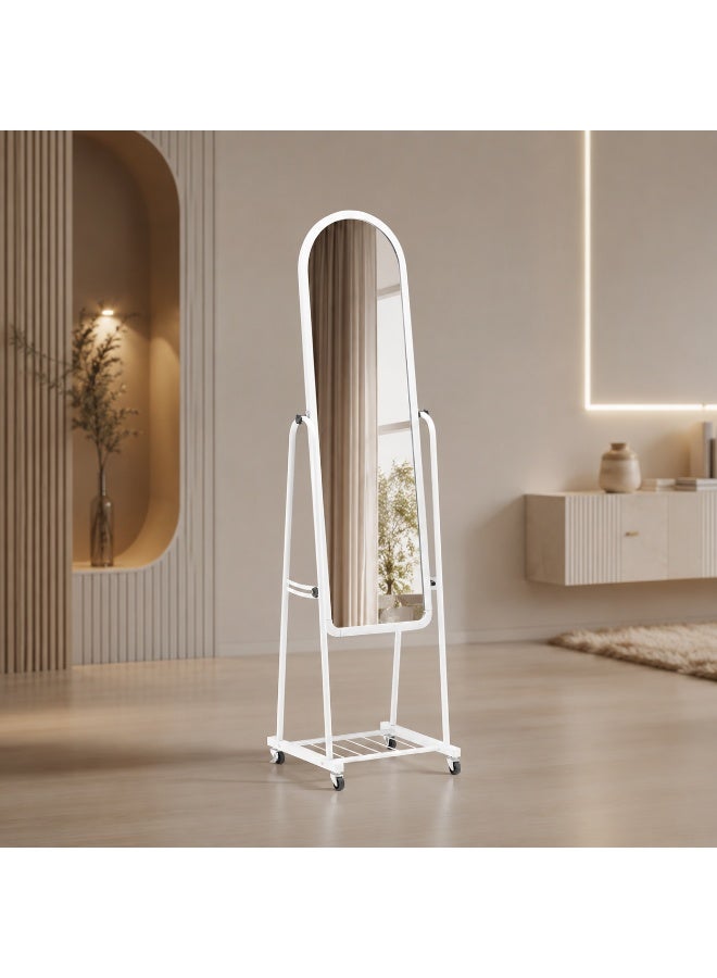 alsaada home Full-Length Free Standing Floor Mirror with Wheels & Metal Frame, 158x40 cm - White - Image 2