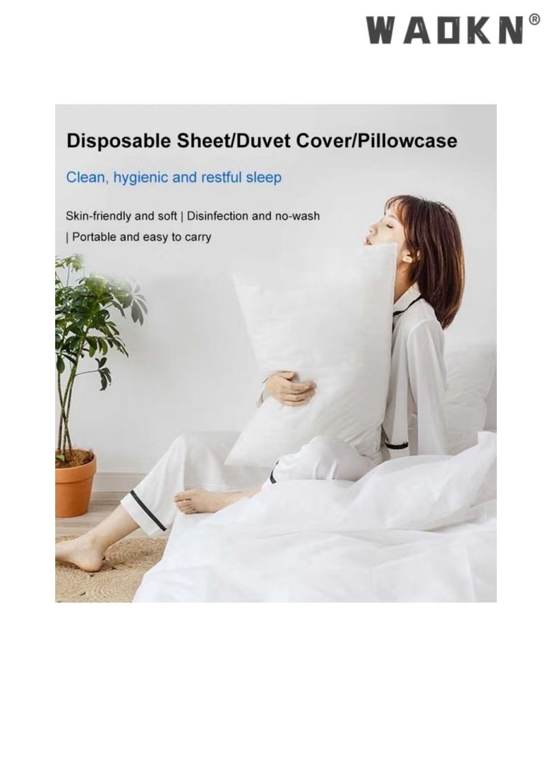 WAOKN 4 Pcs Travel  Thickened Disposable Bed Sheets Set , Travel Double Models Portable Non-Woven Bedspread Duvet Cover and Pillowcase Set, Suitable for Hotels, Camping and Overnight Stays  - Image 5