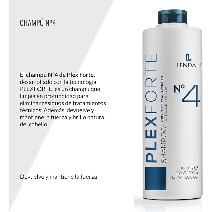 Lendan Repair Shampoo Plex Forte N4 Shampoo 1000 ml Repairs and Strengthens Hair Deep Cleanses Normalizes Hair pH Anti-Frizz Deep Hair Hydration - Image 2