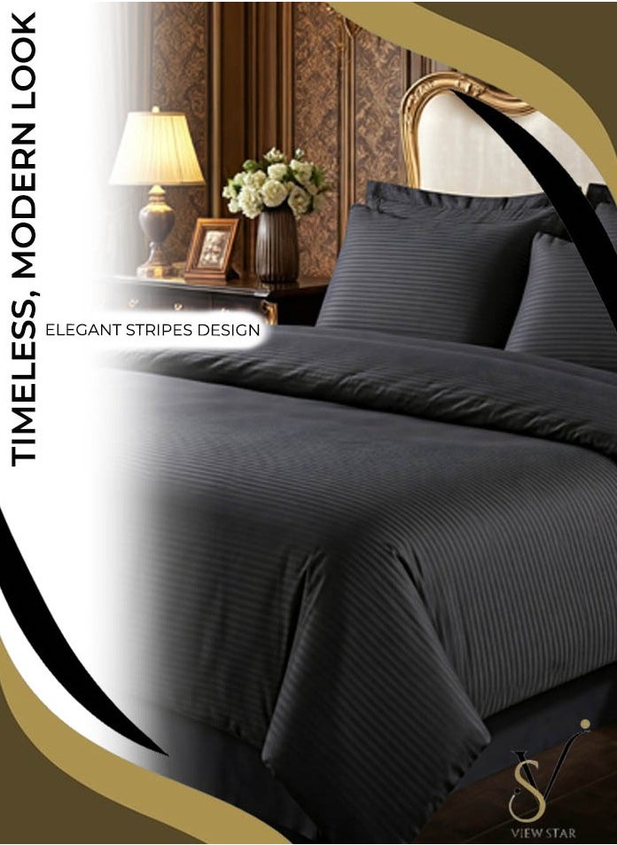 VIEW STAR - Viewstar 4-Piece Luxury King Size Striped Bedding Set – Hotel-Inspired Soft Duvet Cover, Fitted Bed Sheet & Pillow Cases - Elegant Large Size Bedsheet for Comfort - Image 1