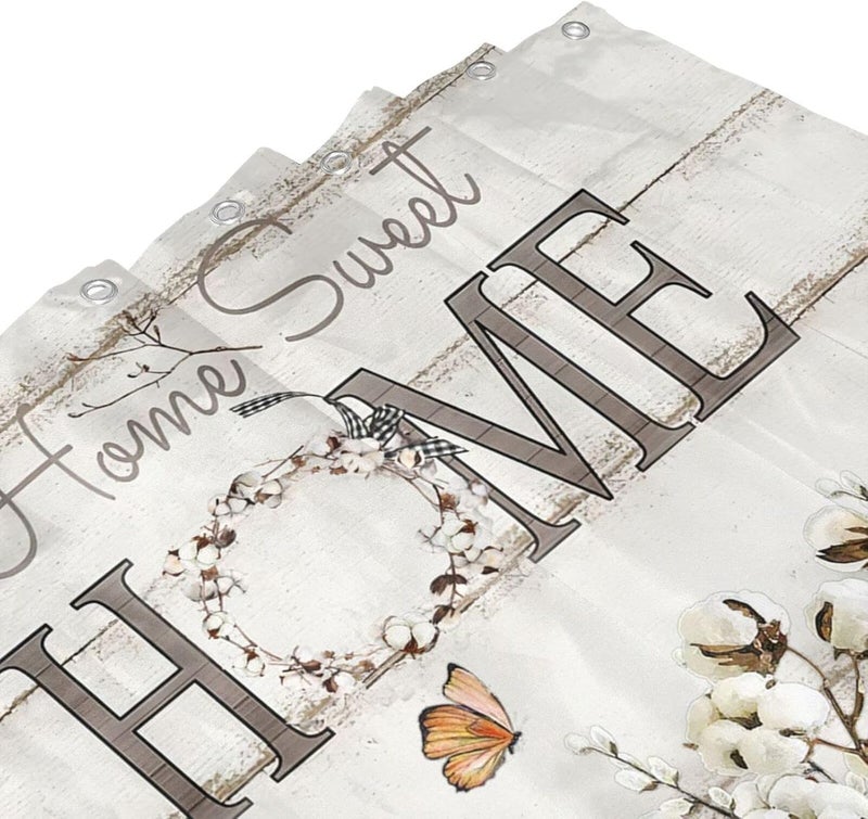 Tijuboni Farmhouse Shower Curtain Cotton Flowers Shower Curtains for Neutral Country Bathroom Decor Rustic Shower Curtain Set Waterproof Polyester Fabric 60 x 72 Inch - Image 5