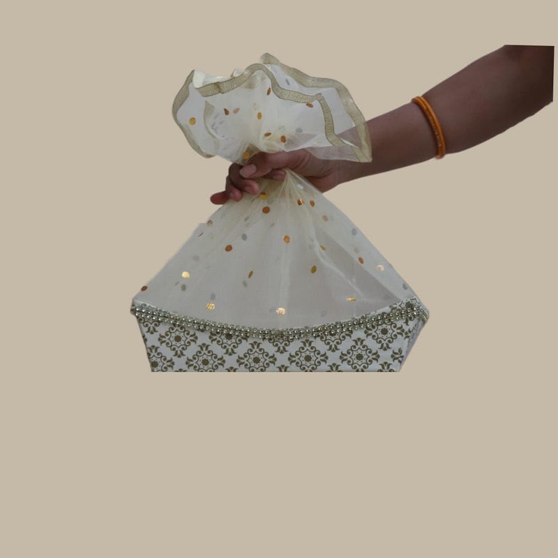 SCISSORS CRAFT Beautiful Printed Hardboard Gift Hamper with Golden Net Cover Set of 10 Wedding Festival Gift Packaging Box - Image 2