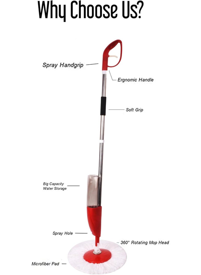 Spray Spin Mop with Rotating Head, Red - Image 4
