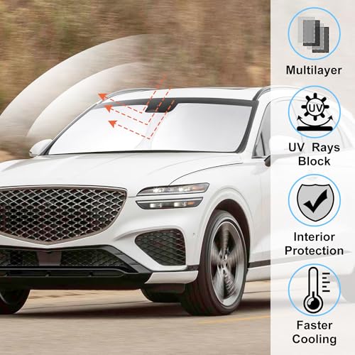 LHFLIVE Windshield Sun Shade Custom Fit for 2022 2023 2024 2025 2026 Genesis GV70 Accessories Foldable Sunshade Sun Blocker Protect Car from Sun Rays Heat Damage Keep Car Cooler - Image 3