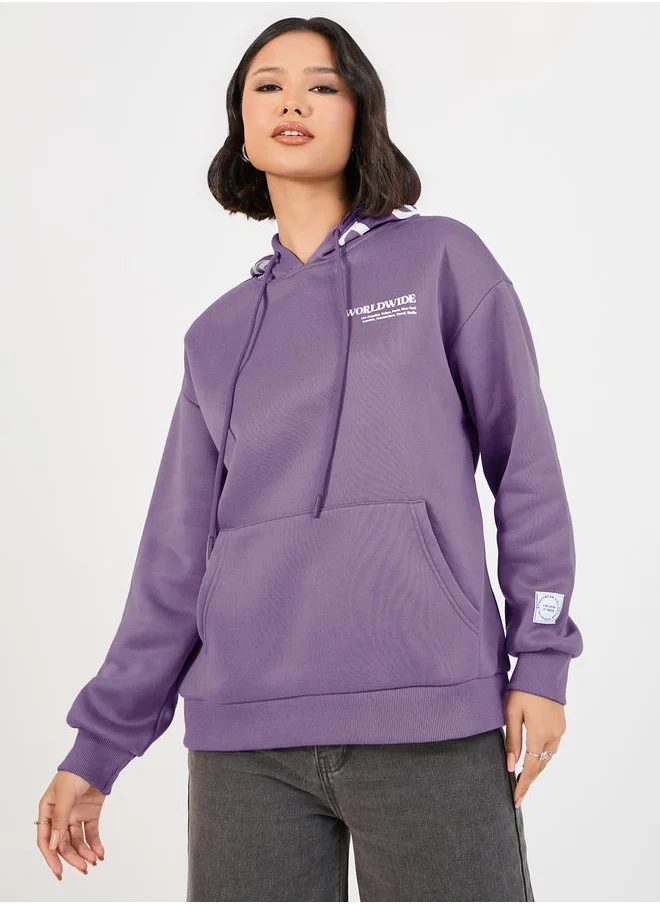 Styli Longline Printed Hoodie with Front Pocket