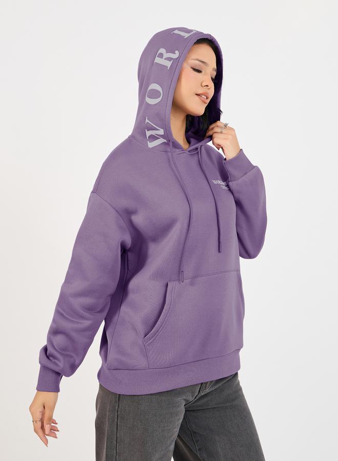 ستايلي هودي طويل مطبع بكتابة مع جيوب امامية - Image 5