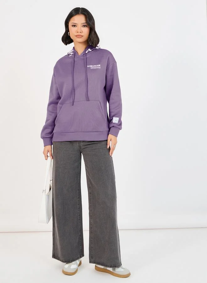 Styli Longline Printed Hoodie with Front Pocket