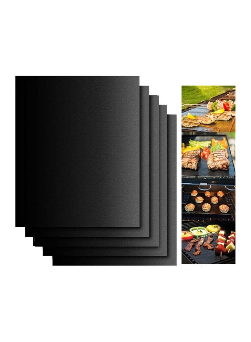 كيلا حصيرة شواء، 5 حصائر شواء غير لاصقة قابلة لإعادة الاستخدام وشبكة خبز معتمدة من إدارة الغذاء والدواء الأمريكية للشواء الداخلي والخارجي تعمل على صفائح الشواء الكهربائية بالفحم والغاز 40 × 33 سم (أسود) - Image 1