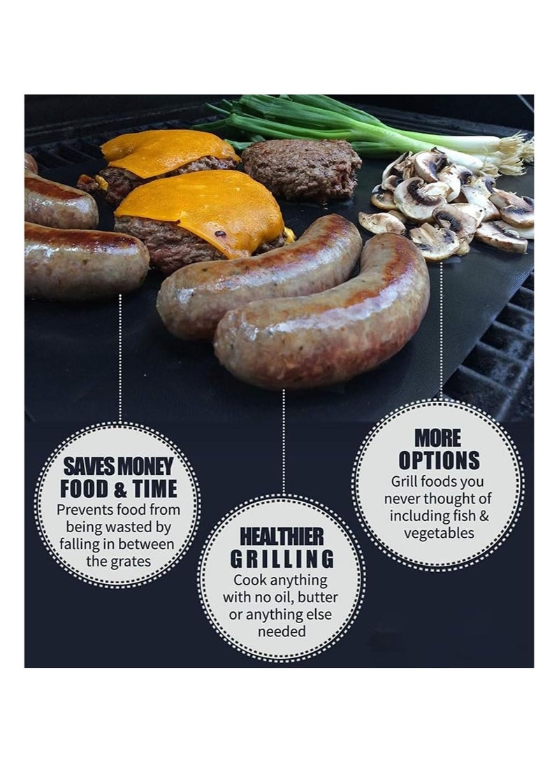 كيلا حصيرة شواء، 5 حصائر شواء غير لاصقة قابلة لإعادة الاستخدام وشبكة خبز معتمدة من إدارة الغذاء والدواء الأمريكية للشواء الداخلي والخارجي تعمل على صفائح الشواء الكهربائية بالفحم والغاز 40 × 33 سم (أسود) - Image 3