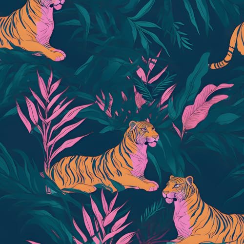 BOKEBEVE Vintage Wallpaper Peel and Stick Tropical Tiger Contact Ppaer Renter Friendly Wall Paper for Bedroom Bathroom Cabinet Self Adhesive Removable 17.5 x 393.5In - Image 1