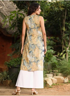  قصة Women's Buff Beige & Ash Grey Rustic Tassel Kurta Set  - Image 4