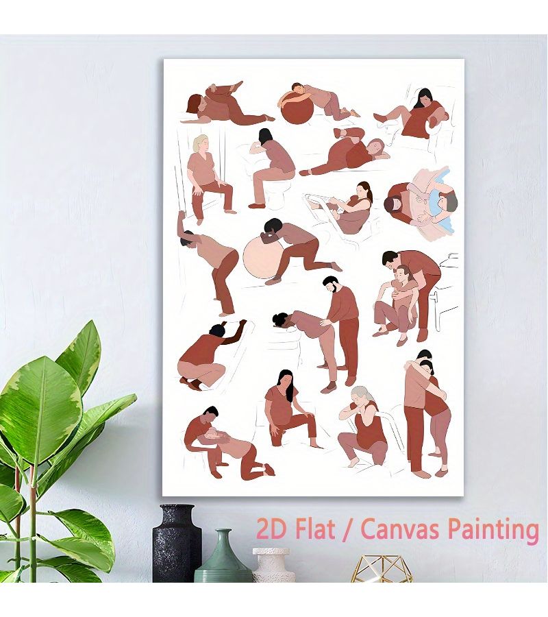 2D Flat Retro Rolled Canvas Oil Painting Wall Art Unframed 23.6x35.4 Inch Labor and Delivery Positions Educational Material for Childbirth Education Pushing Guide for Doulas Pregnant Women High Quality Print Health Illustration New Parents - Image 5