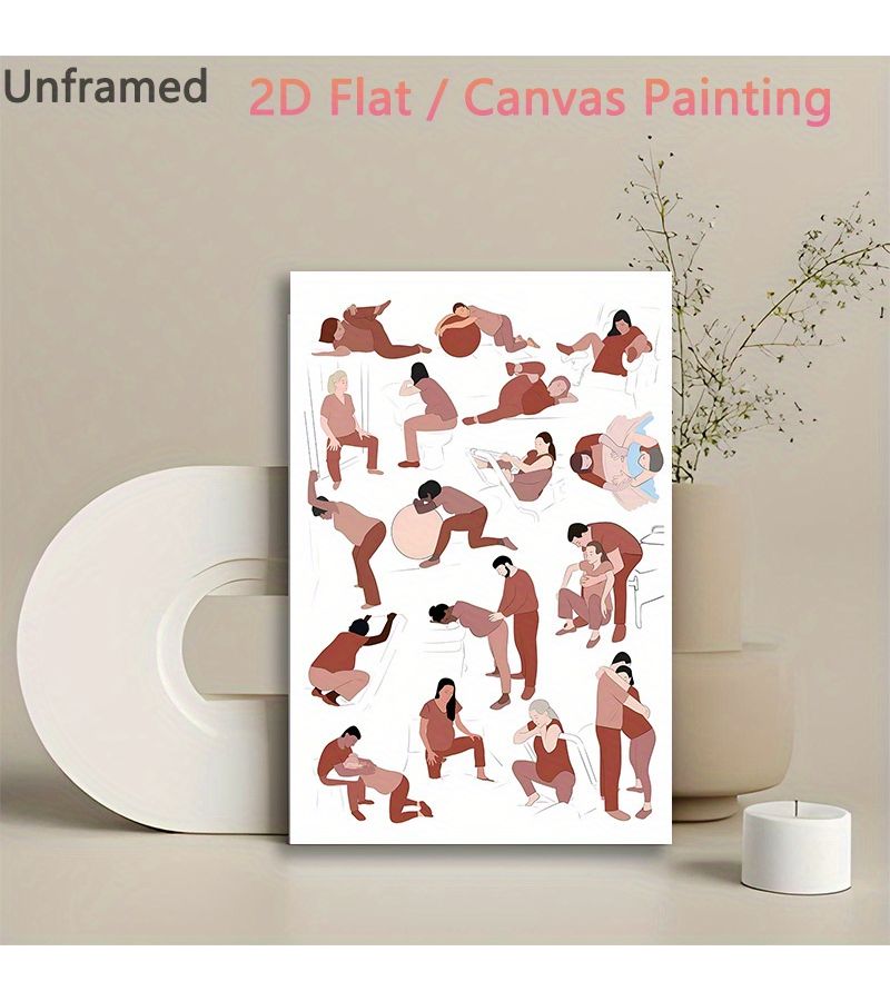 2D Flat Retro Rolled Canvas Oil Painting Wall Art Unframed 23.6x35.4 Inch Labor and Delivery Positions Educational Material for Childbirth Education Pushing Guide for Doulas Pregnant Women High Quality Print Health Illustration New Parents - Image 2