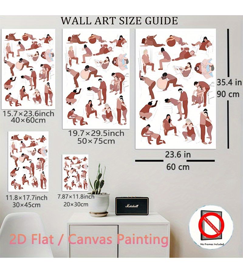 2D Flat Retro Rolled Canvas Oil Painting Wall Art Unframed 23.6x35.4 Inch Labor and Delivery Positions Educational Material for Childbirth Education Pushing Guide for Doulas Pregnant Women High Quality Print Health Illustration New Parents - Image 4
