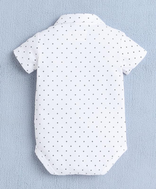 BUMZEE Baby Boys Cotton Bodysuit & Short Set With Bow Suspender & Cap White & Bottle Green - 3-6 Months - Image 3