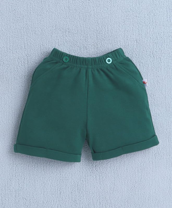 BUMZEE Baby Boys Cotton Bodysuit & Short Set With Bow Suspender & Cap White & Bottle Green - 3-6 Months - Image 4