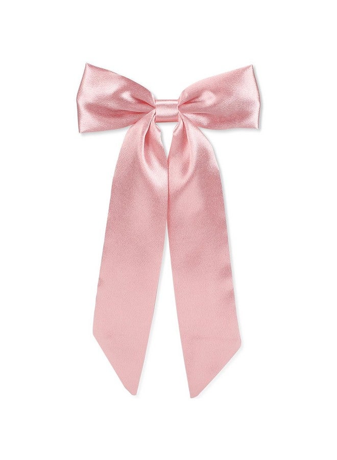 WantGor Long Tail Bow Hair Clips, Hair Ribbon Bows Satin Bowknot Clip Large Hair Barrettes Cute Ponytail Holder Hair Accessories For Women Daily Party Wedding Prom (Pink) - Image 1