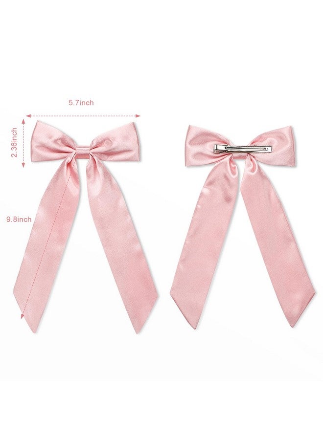 WantGor Long Tail Bow Hair Clips, Hair Ribbon Bows Satin Bowknot Clip Large Hair Barrettes Cute Ponytail Holder Hair Accessories For Women Daily Party Wedding Prom (Pink) - Image 3