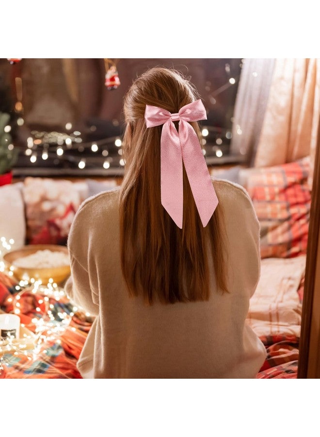 WantGor Long Tail Bow Hair Clips, Hair Ribbon Bows Satin Bowknot Clip Large Hair Barrettes Cute Ponytail Holder Hair Accessories For Women Daily Party Wedding Prom (Pink) - Image 4