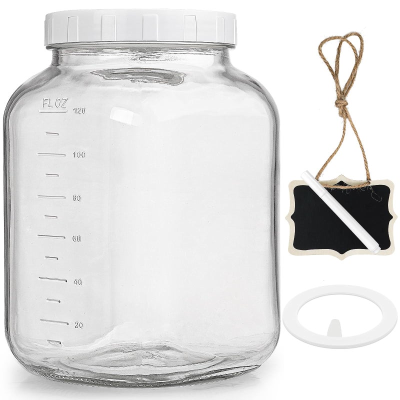 Folinstall 1 Gallon Glass Storage Jar with Lid  Large Mason Jar Wide Mouth with Airtight Lid and Silicone Gasket - Cookie Jar with 2 Scale Mark (Extra Tag and Marker Pen) - Image 1