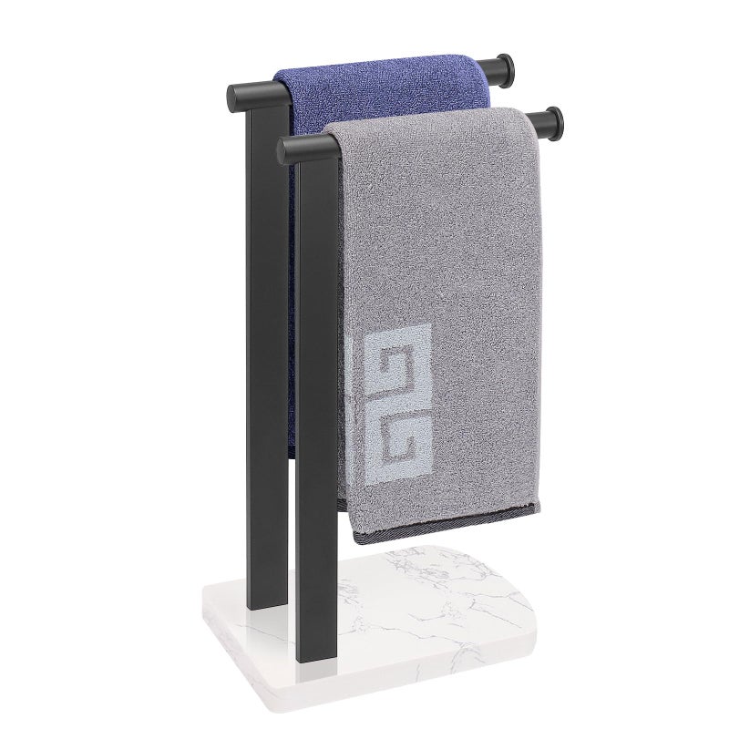 NearMoon NearMoon Hand Towel Holder with Balanced Marble Base SUS304 Stainless Steel Stand Towel Ring L Shape Hand Towel Rack FreeStanding Towel Bar for Bathroom Kitchen Countertop Double Rod Matte Black 