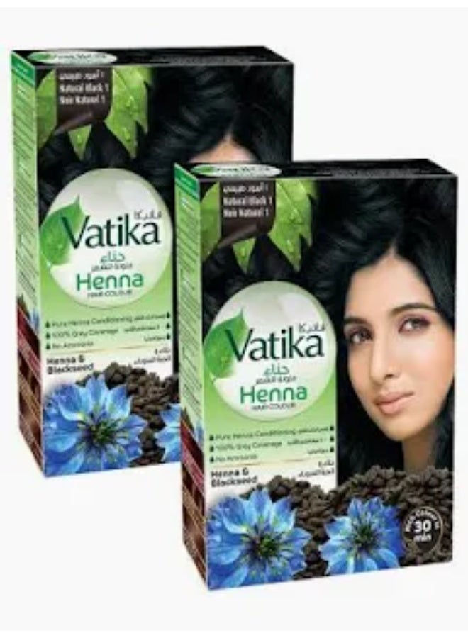 Vatika Henna Hair Colour (Natural Black 1) With Henna & Blackseed 60g X 2Pcs - Image 1