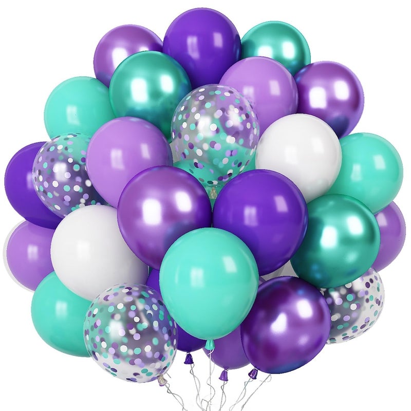 Togvu Mermaid Party Balloons 55 Pack 12 Inch Metallic Purple Teal Blue Turquoise Green White Confetti Latex Helium Balloons Set for Kids Girls Baby Shower Mermaid Theme Birthday Party Decorations Supplies - Image 3