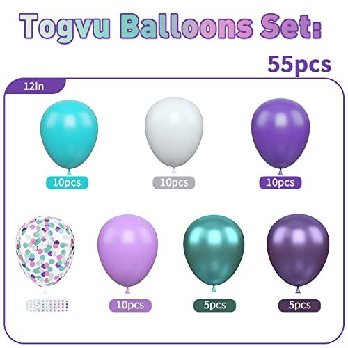 Togvu Mermaid Party Balloons 55 Pack 12 Inch Metallic Purple Teal Blue Turquoise Green White Confetti Latex Helium Balloons Set for Kids Girls Baby Shower Mermaid Theme Birthday Party Decorations Supplies - Image 5