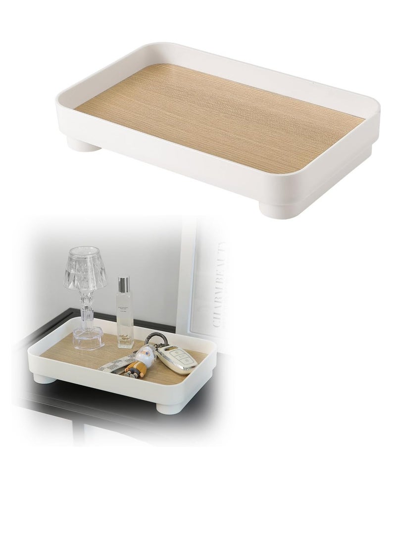 SOLARAE Rectangle Bathroom Vanity Trays 9"×6" Small Vanity Tray Countertop Tray for Bathroom Dresser Kitchen White Decorative Makeup Organizers Tray for Perfume Jewelry Cosmetic 1 Pack - Image 1