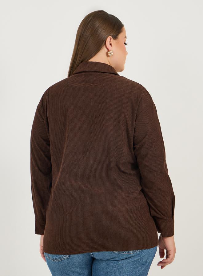 Styli Plus Size Chest Pocket Corduroy Shirt with Metal Buttons - Image 4