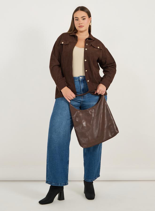 Styli Plus Size Chest Pocket Corduroy Shirt with Metal Buttons - Image 2