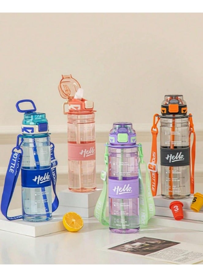 1000ml Healthy Plastic Sports Water Bottle with Time Markers and Motivational Markers, Reusable and Leak Proof, Perfect for Men and Women for Gym, Soccer, Outdoor Activities, School, Fitness, and Work Milk and Juice, Multi-Purpose Healthy Gym Clear Water Bottle for Gym and School - Leak Proof Water Bottle - Clear Water Bottle with Time Markers - Water and Juice Bottle for School